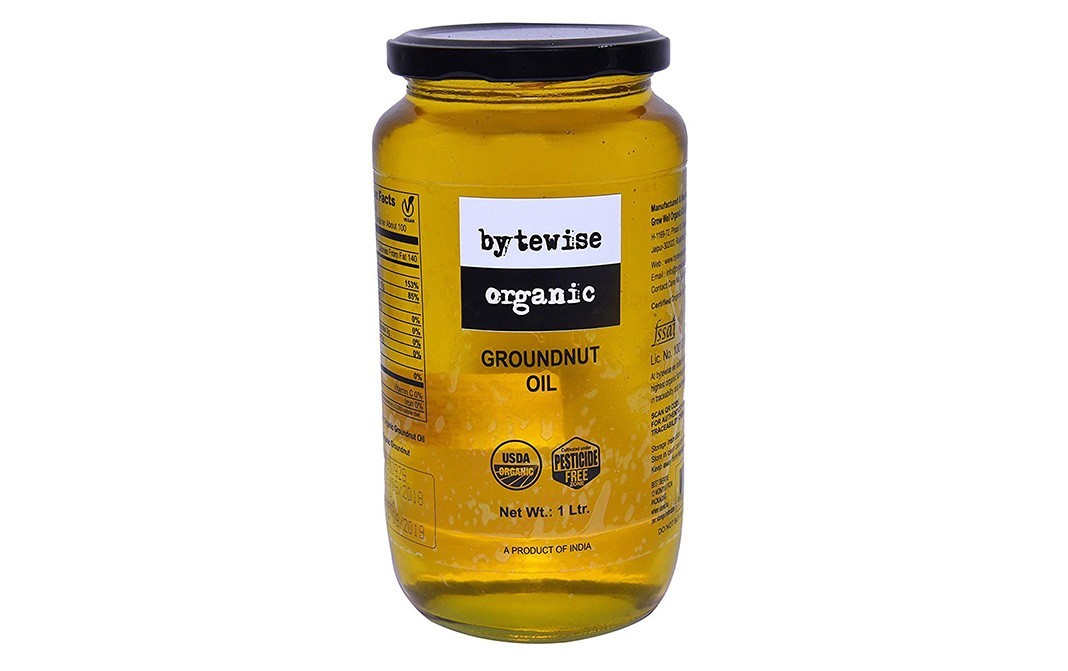 Bytewise Organic Groundnut Oil    Glass Jar  1 litre